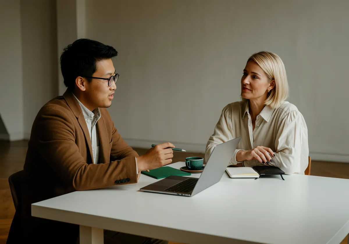 Coach profesional guiando a adulto motivado